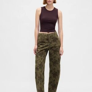 GAP Olive Green Floral-Print Wide Leg Pants